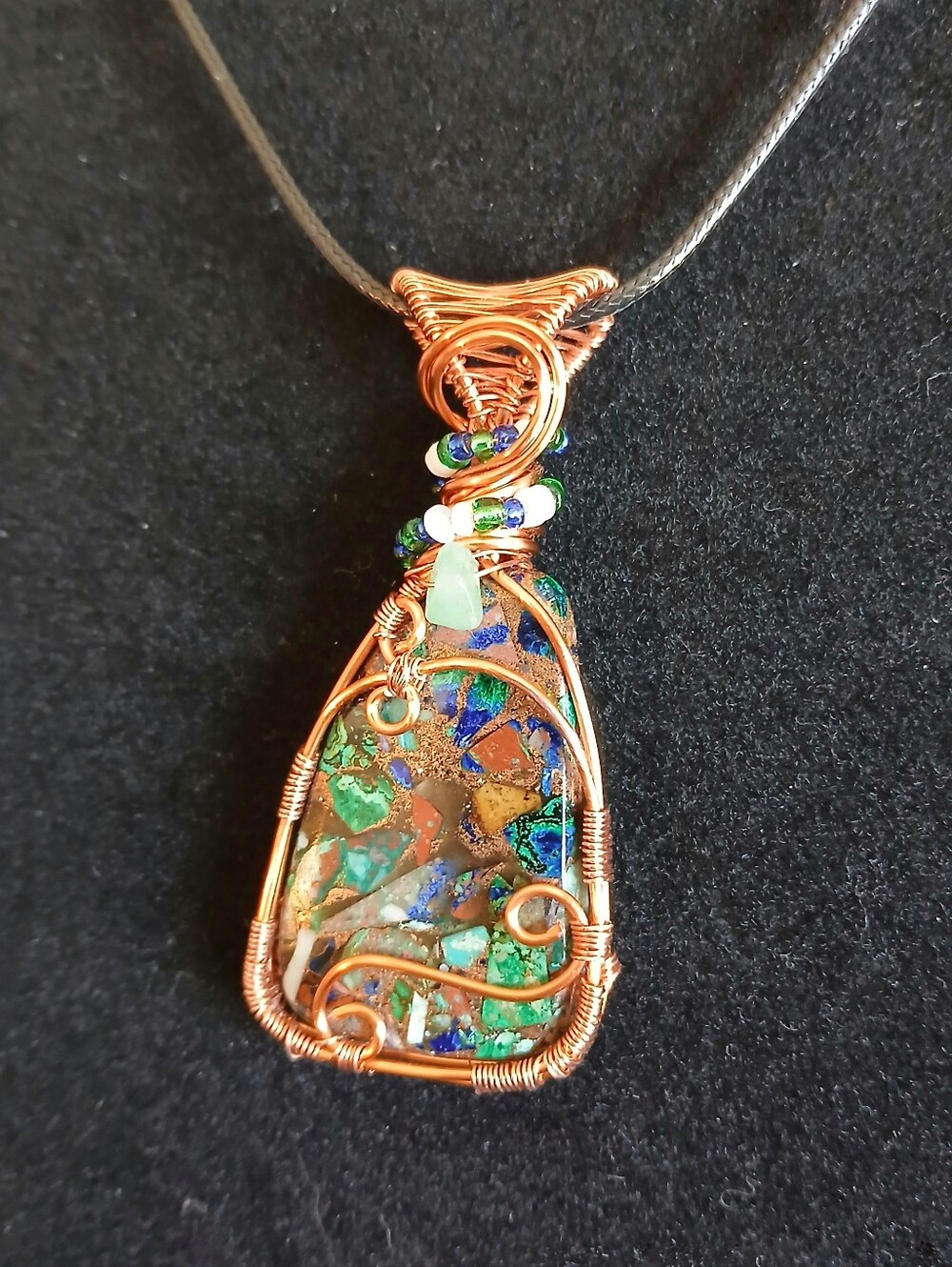 Azurite copper composite wire wrapped necklace with Ethiopian opal beads new